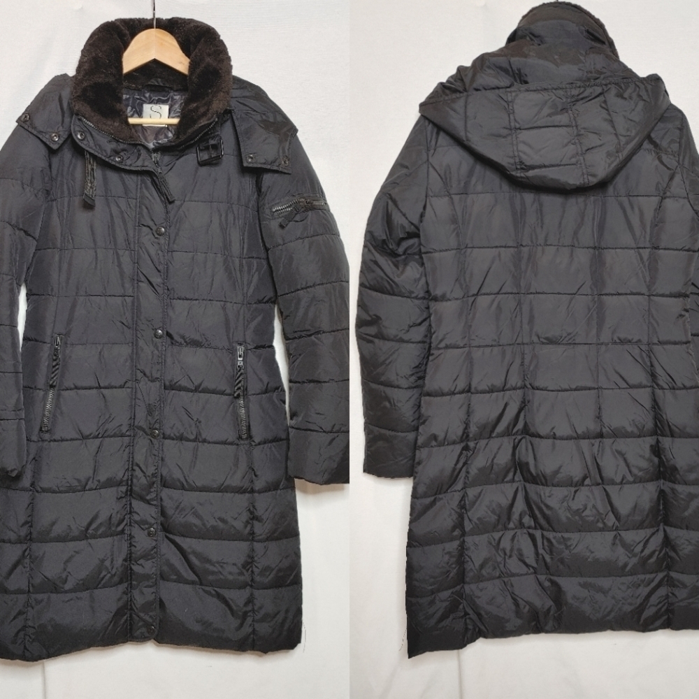 Sam S13 Matte Black Parka Quilted Puffer Jacket Moto‎ Faux Fur Collar Small S